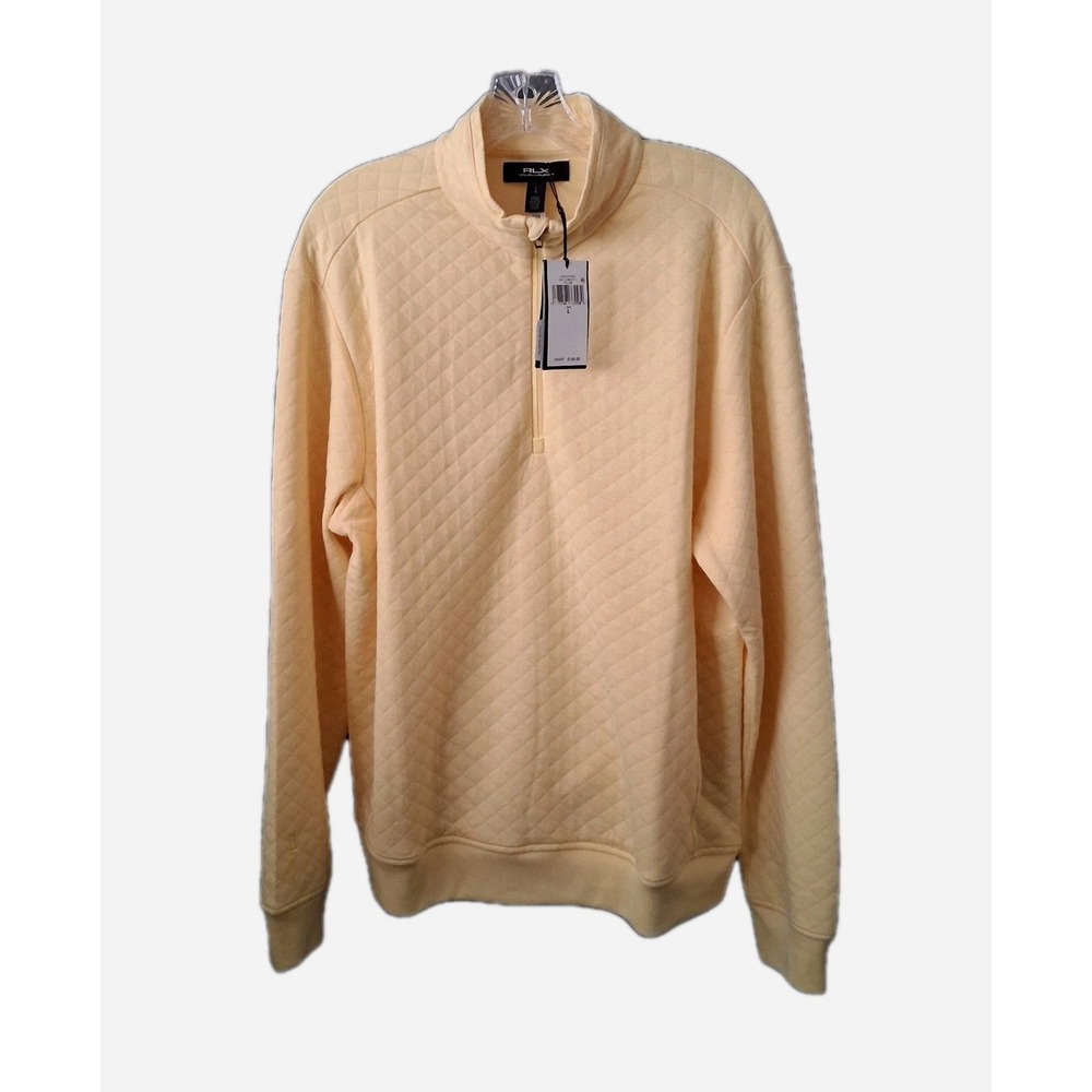 NWT RLX Ralph Lauren Mens Large Quilted Quarter Zip Golf Pullover in Yellow $168